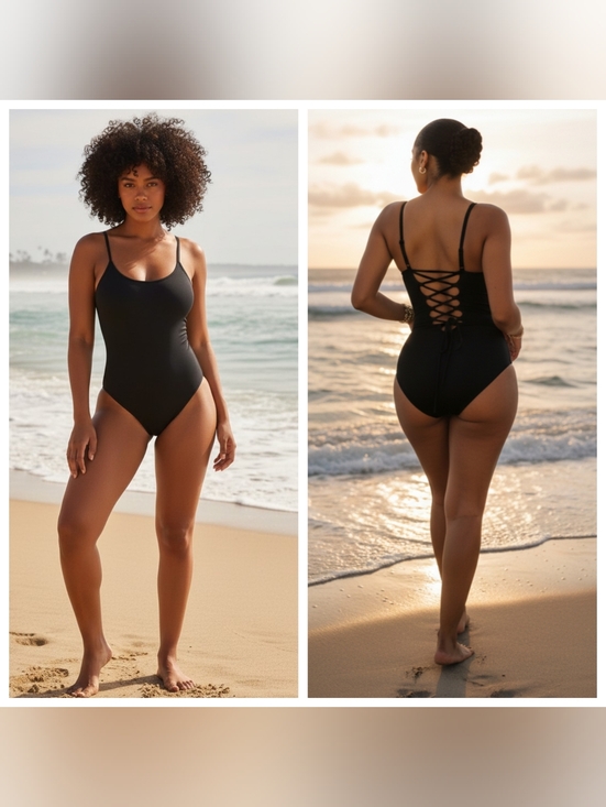 Ta3 Other - TA3 Lacey Black One Piece Swimsuit Lace Up Back XS Regular Length NWT